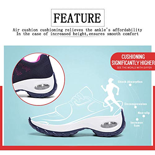 WOWEI Zapatillas Deportivas de Mujer Ligero Respirable Running Sneakers Mesh Plataforma Mocasines Zapatos de Cuña,Azul,40 EU