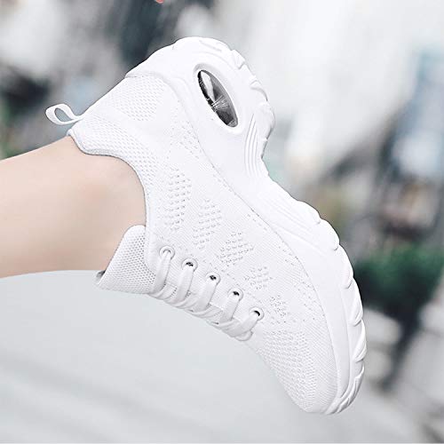 WOWEI Zapatillas Deportivas de Mujer Ligero Respirable Running Sneakers Mesh Plataforma Mocasines Zapatos de Cuña,Blanco,36 EU