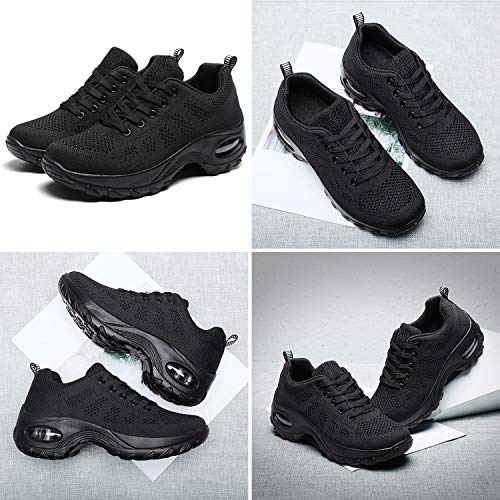 WOWEI Zapatillas Deportivas de Mujer Ligero Respirable Running Sneakers Mesh Plataforma Mocasines Zapatos de Cuña,Negro,37 EU