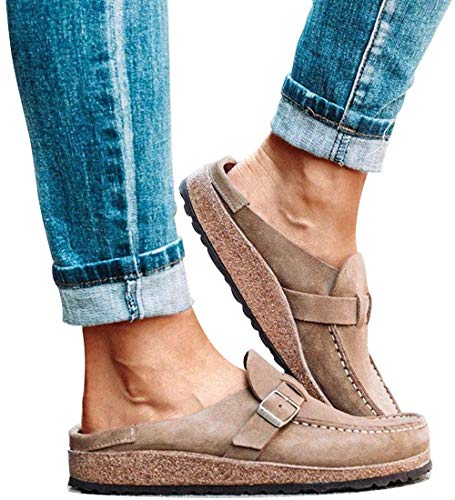 WYCcaseA Sandalias Zapatos Sin Cordones con Punta Redonda para Mujer Zapatos Sin Cordones Zuecos Cerrados,Caqui,39