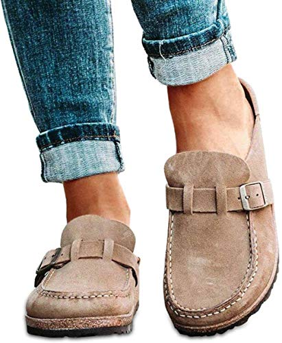 WYCcaseA Sandalias Zapatos Sin Cordones con Punta Redonda para Mujer Zapatos Sin Cordones Zuecos Cerrados,Caqui,39