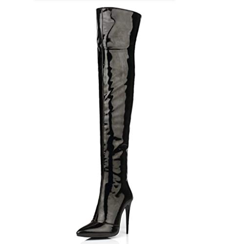 XBRMMM Botas Altas hasta la Rodilla para Mujer Botas Punk de Charol Brillante Suave Botas de Mujer de tacón súper Alto con Punta Stiletto Cremallera Lateral Sexy Botas sobre la Rodilla