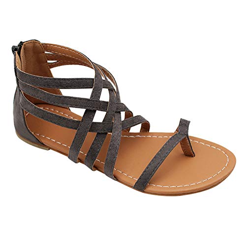 Xiedeai Verano Zapatos Mujer Sandalias Chanclas - Moda Bohemia Romanas Punta Plana Estilo Informal Cómodo Elegante Gladiador Playa Calzado (Los Zapatos Son Más Pequeños)