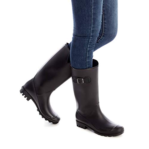XTI - Bota Alta de Agua para Mujer - Cierre con Cremallera - Negro - 41 EU
