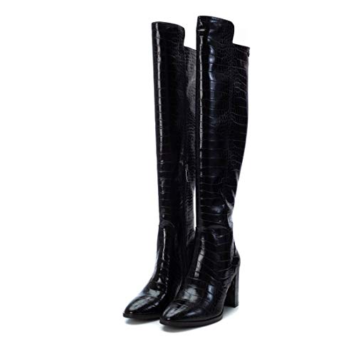 XTI - Bota Alta de Mujer Tipo mosquetera - Cierre con Cremallera - Negro - 38 EU