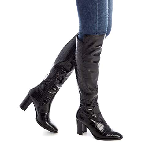 XTI - Bota Alta de Mujer Tipo mosquetera - Cierre con Cremallera - Negro - 38 EU