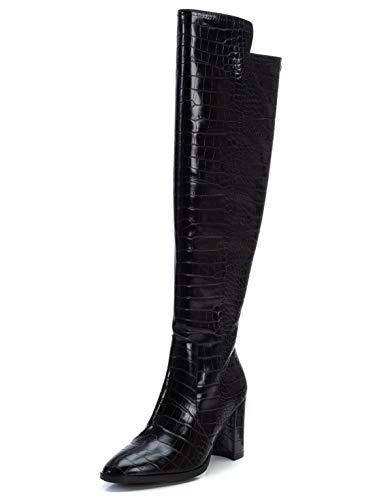 XTI - Bota Alta de Mujer Tipo mosquetera - Cierre con Cremallera - Negro - 38 EU