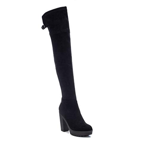 XTI - Bota mosquetera de tacón para Mujer - Cierre con Cremallera - Negro - 38 EU