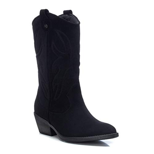 XTI - Bota Plana de Mujer campera - Cierre con Cremallera - Negro - 38 EU