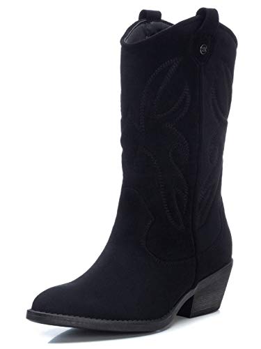XTI - Bota Plana de Mujer campera - Cierre con Cremallera - Negro - 38 EU