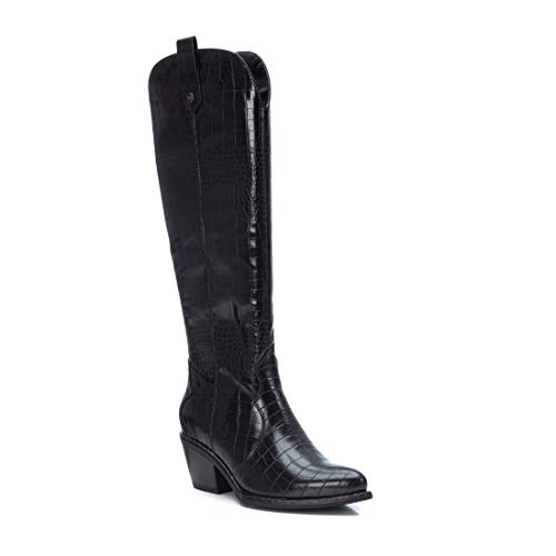 XTI - Bota Plana de Mujer campera - Cierre con Cremallera - Negro - 40 EU