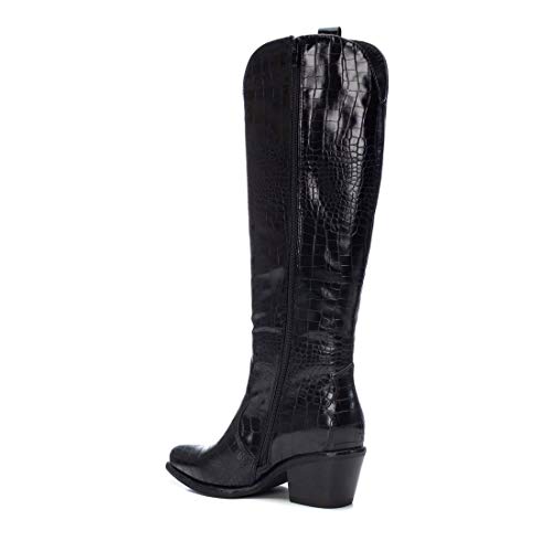 XTI - Bota Plana de Mujer campera - Cierre con Cremallera - Negro - 40 EU