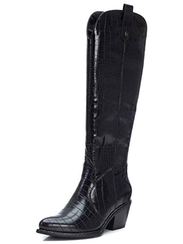 XTI - Bota Plana de Mujer campera - Cierre con Cremallera - Negro - 40 EU