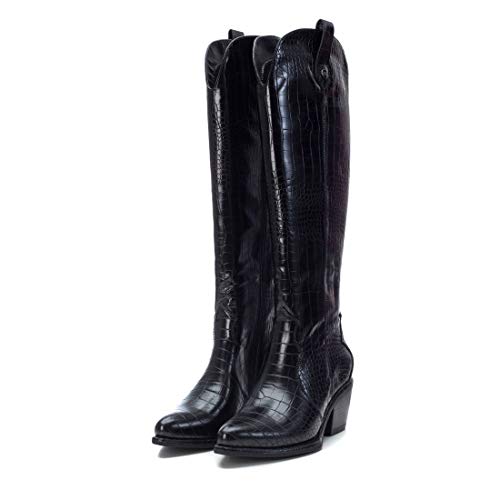 XTI - Bota Plana de Mujer campera - Cierre con Cremallera - Negro - 40 EU