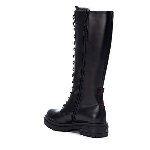 XTI - Bota Plana de Mujer Estilo Militar - Cierre con Cremallera - Negro - 40 EU