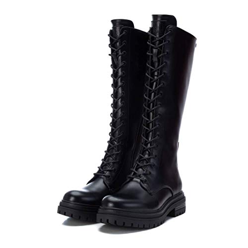 XTI - Bota Plana de Mujer Estilo Militar - Cierre con Cremallera - Negro - 40 EU