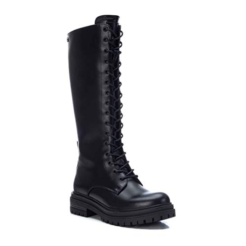 XTI - Bota Plana de Mujer Estilo Militar - Cierre con Cremallera - Negro - 40 EU