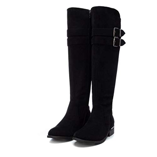 XTI - Bota Plana de Mujer mosquetera - Cierre con Cremallera - Negro - 35 EU