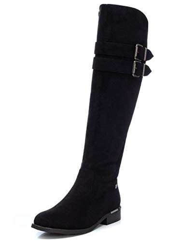 XTI - Bota Plana de Mujer mosquetera - Cierre con Cremallera - Negro - 35 EU