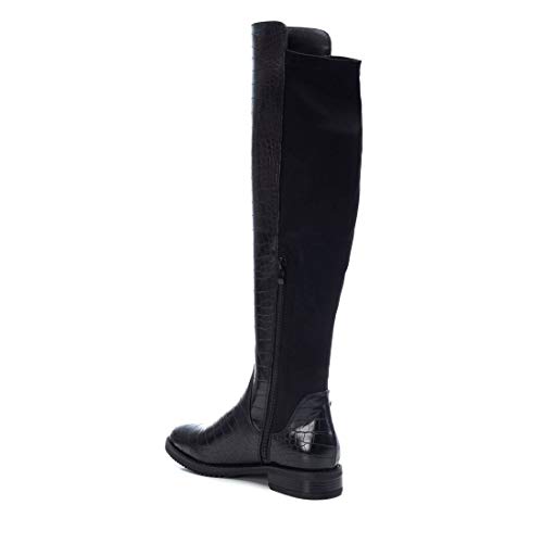XTI - Bota Plana de Mujer mosquetera - Cierre con Cremallera - Negro - 38 EU