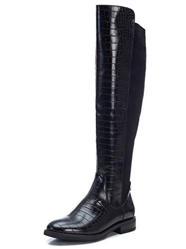 XTI - Bota Plana de Mujer mosquetera - Cierre con Cremallera - Negro - 38 EU