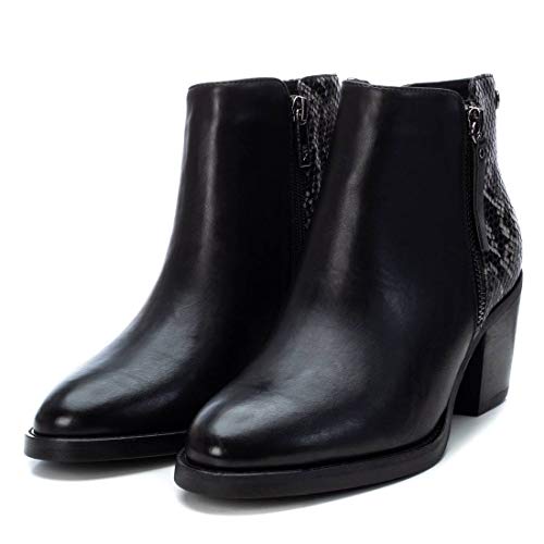 XTI - Botín Campera con Tacón Bajo para Mujer - Color Negro