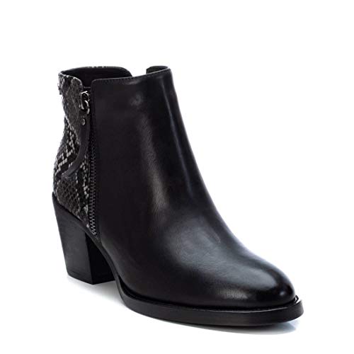 XTI - Botín Campera con Tacón Bajo para Mujer - Color Negro