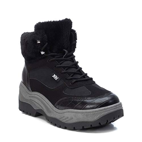 XTI - Botín Casual con Tacón Bajo para Mujer - Cierre con Cordones - Color Negro