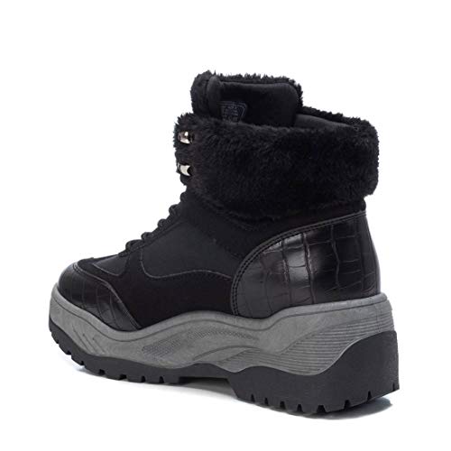 XTI - Botín Casual con Tacón Bajo para Mujer - Cierre con Cordones - Color Negro