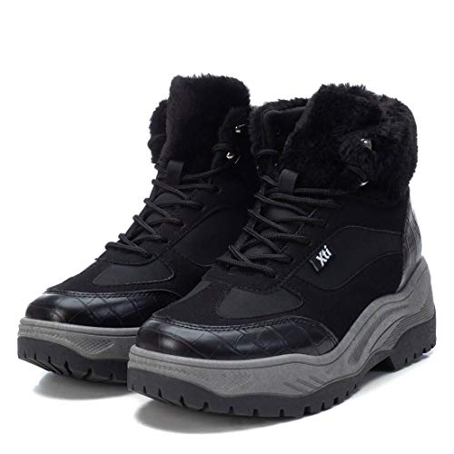 XTI - Botín Casual con Tacón Bajo para Mujer - Cierre con Cordones - Color Negro