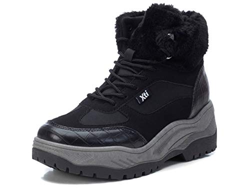 XTI - Botín Casual con Tacón Bajo para Mujer - Cierre con Cordones - Color Negro