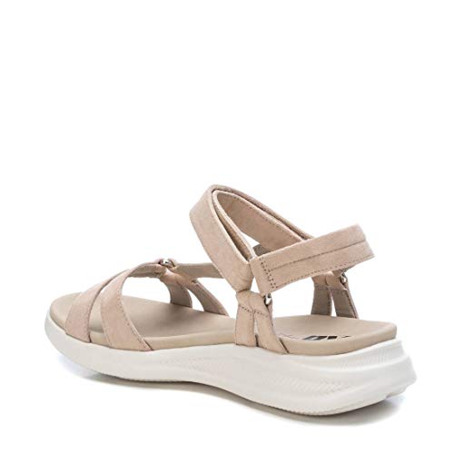 XTI - Sandalia de Cuña para Mujer - Sandalia Cierre con Velcro - Tacón 3 cm - Color Beige - Talla 38
