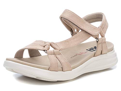 XTI - Sandalia de Cuña para Mujer - Sandalia Cierre con Velcro - Tacón 3 cm - Color Beige - Talla 38
