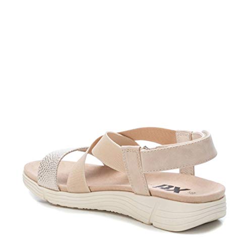 XTI - Sandalia de Cuña para Mujer - Sandalia con Tira y Velcro - Tacón 3 cm - Color Beige - Talla 38
