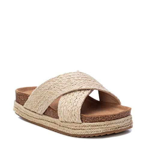 XTI - Sandalia de Plataforma para Mujer - Sandalia con Tira - Tacón 4 cm - Color Beige - Talla 39