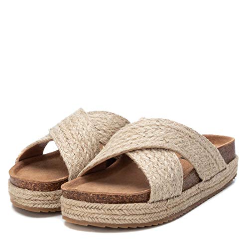 XTI - Sandalia de Plataforma para Mujer - Sandalia con Tira - Tacón 4 cm - Color Beige - Talla 39