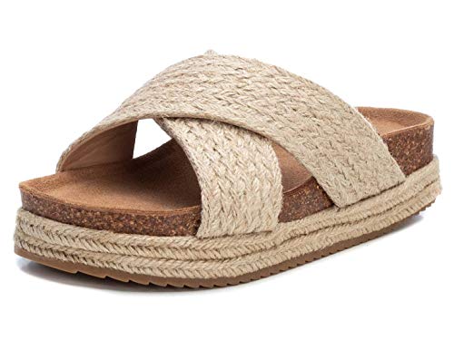 XTI - Sandalia de Plataforma para Mujer - Sandalia con Tira - Tacón 4 cm - Color Beige - Talla 39