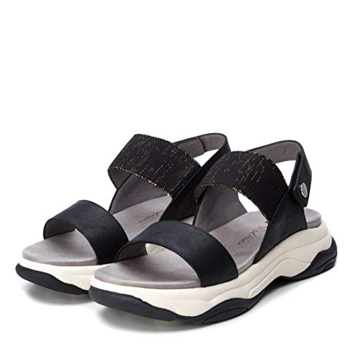 XTI - Sandalia para Mujer - Sandalia con Cierre de Hebilla - Tacón 4 cm - Color Negro - Talla 41