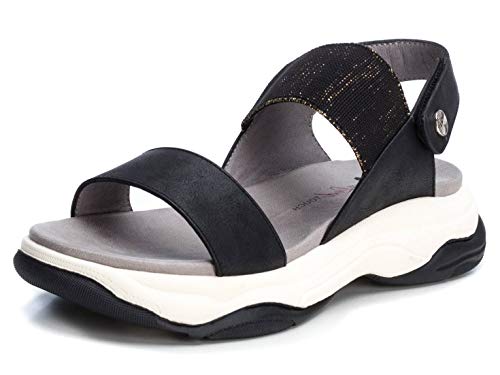 XTI - Sandalia para Mujer - Sandalia con Cierre de Hebilla - Tacón 4 cm - Color Negro - Talla 41