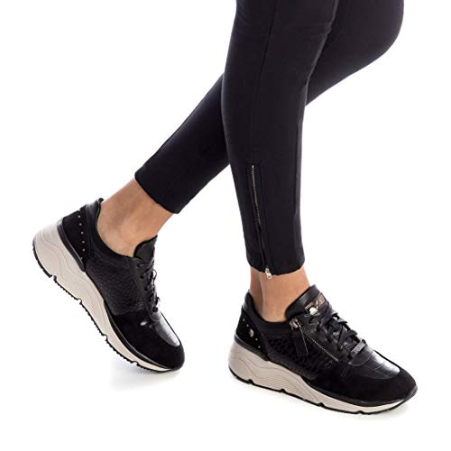 XTI - Zapatilla para Mujer - Cierre con Cordones - Color Negro - Talla 39