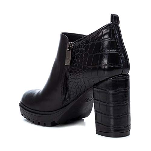 XTI - Zapato Abotinado Tipo Oxford para Mujer - Tacón Cuadrado - Negro - 38 EU