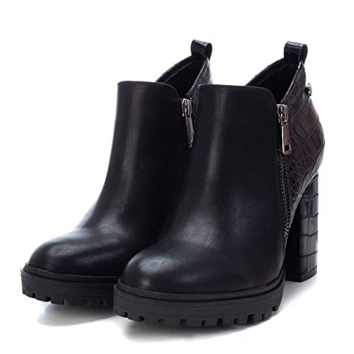 XTI - Zapato Abotinado Tipo Oxford para Mujer - Tacón Cuadrado - Negro - 39 EU