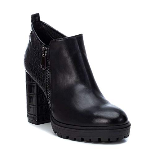 XTI - Zapato Abotinado Tipo Oxford para Mujer - Tacón Cuadrado - Negro - 39 EU