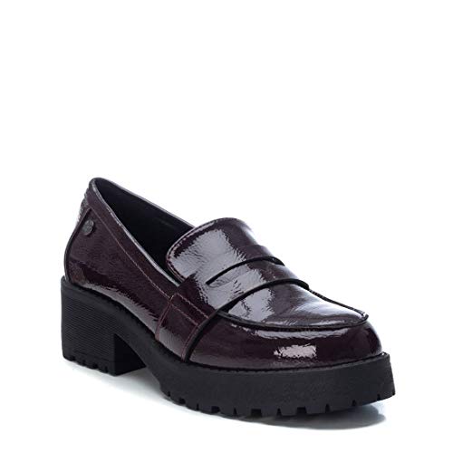 XTI - Zapato mocasín para Mujer - Tacón Cuadrado - Burdeos - 36 EU