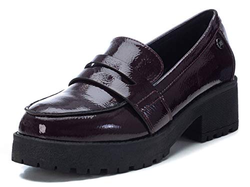 XTI - Zapato mocasín para Mujer - Tacón Cuadrado - Burdeos - 36 EU