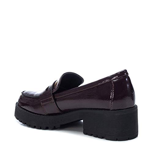 XTI - Zapato mocasín para Mujer - Tacón Cuadrado - Burdeos - 40 EU