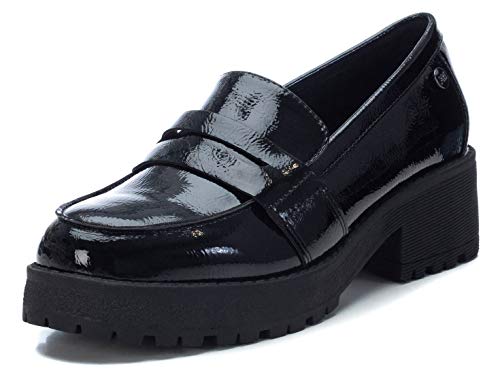 XTI - Zapato mocasín para Mujer - Tacón Cuadrado - Negro - 37 EU