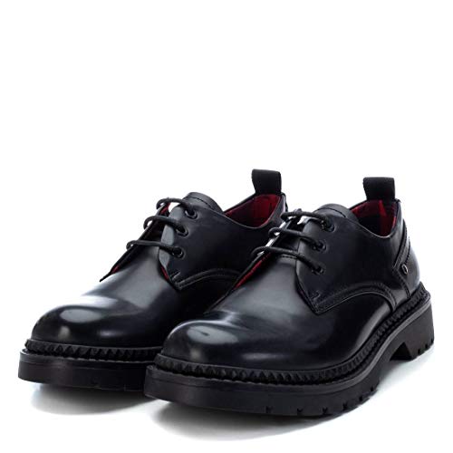 XTI - Zapato Oxford con tacón Cuadrado 3 cm para Mujer - Cierre con Cordones - Negro - 39 EU
