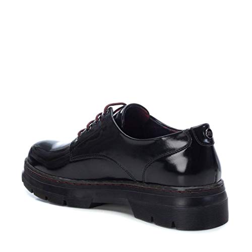 XTI - Zapato Oxford con tacón Cuadrado 4 cm para Mujer - Cierre con Cordones - Negro - 36 EU