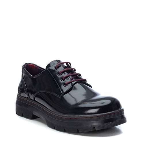 XTI - Zapato Oxford con tacón Cuadrado 4 cm para Mujer - Cierre con Cordones - Negro - 36 EU